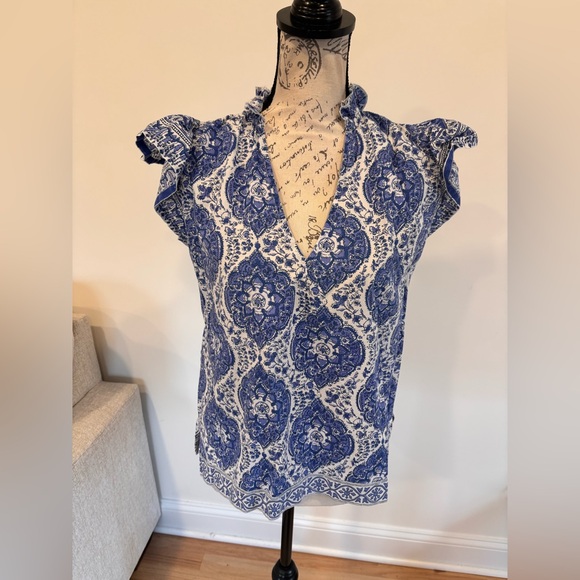 La Plage Tops - La Plage Paisley Cotton Ruffle Blouse size XS
